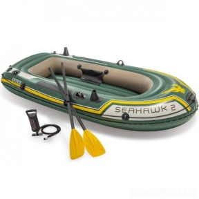 Лодка Intex 68347-1 Seahawk 2 Set надувная пвх с веслами и насосом, двухместная