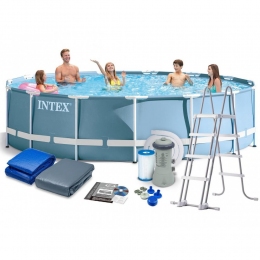 Каркасный бассейн 457х122см, Intex 28242, фильтр насос 3785 л/ч, лестница, тент, подстилка